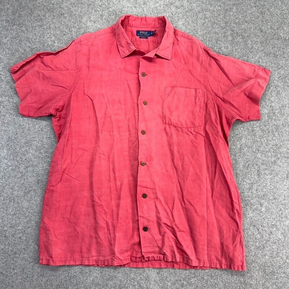 Polo Ralph Lauren Men's XL Linen Blend Shirt Red Button Up Classic Fit Short Sle